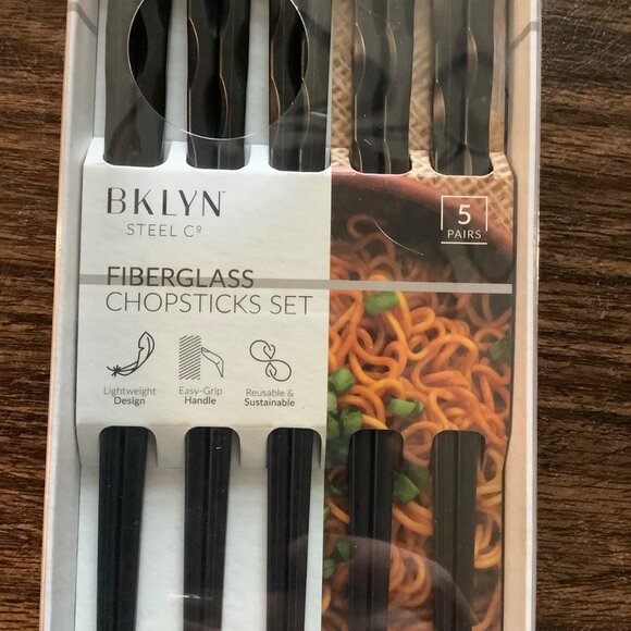 BKLYN Steel Co. 5 Pairs Fiberglass Chopsticks Set Lightweight Reusable Black NEW - Picture 3 of 7